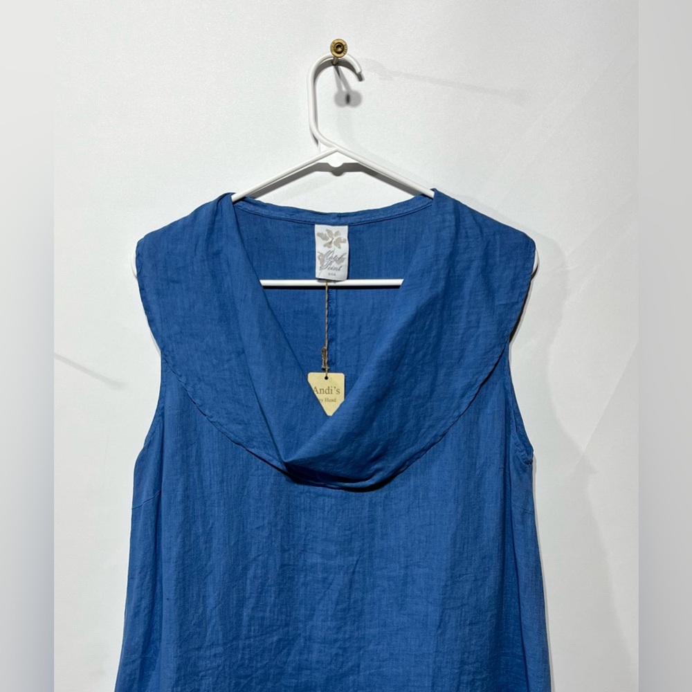 Match Point USA Blue Cowl Neck dress/Tunic 100% Linen Size Medium NWT - Picture 2 of 7